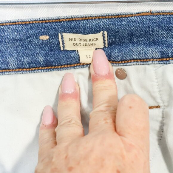 Madewell Kick Out Jeans Women's 32 Mid Rise Raw Hem Flare Stretch Medium Wash - Picture 9 of 13